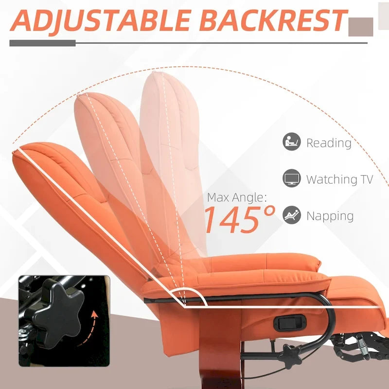 HomCom verstelbare handmatige relaxfauteuil van imitatieleer met draaivoet en comfortabele, ontspannende voetensteun