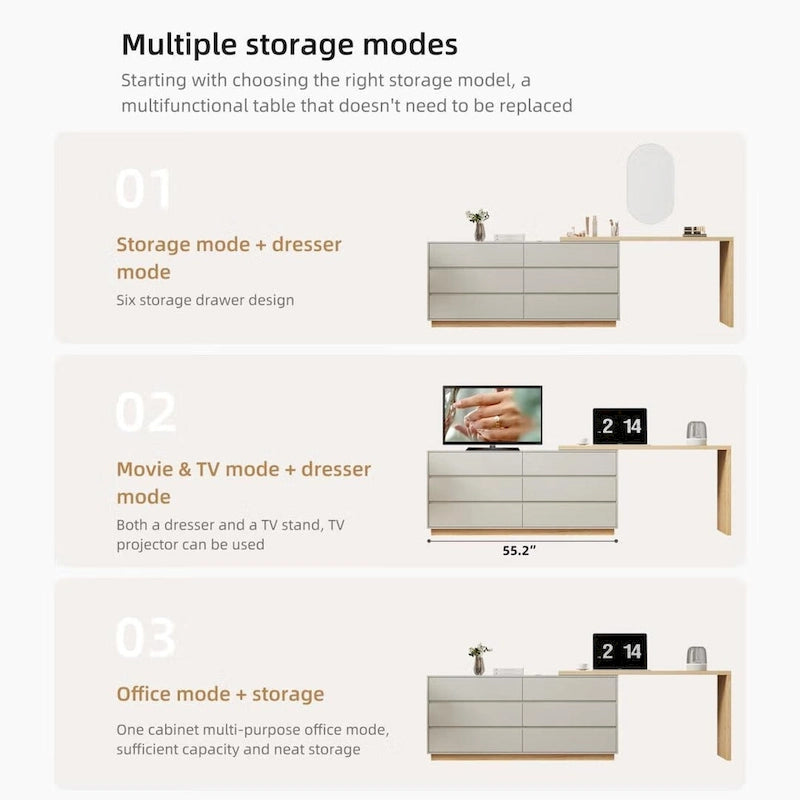 Bureau d’angle blanc de 55.2 pouces avec 6 tiroirs de rangement