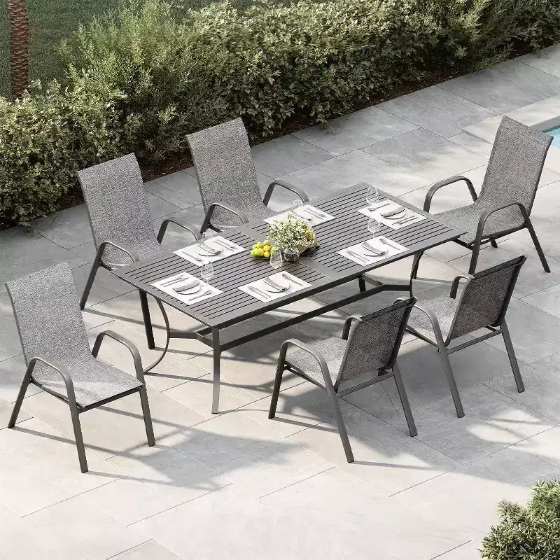 Chaises de patio, lot de 4/6 chaises de repas d’extérieur empilables et légères en textilène, toutes saisons, avec accoudoirs, pour la cour et le bord de la piscine