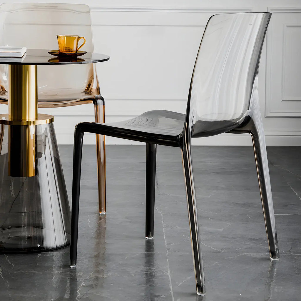 Chaise de salle à manger ambre en acrylique, sans accoudoirs et à dossier bas