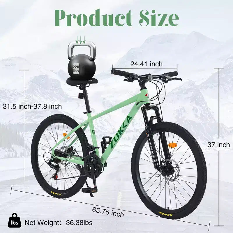 Mountain bike ammortizzata Whisen 26 con cambio posteriore a 8 velocità, forcella, pneumatici KENDA e doppi freni a disco