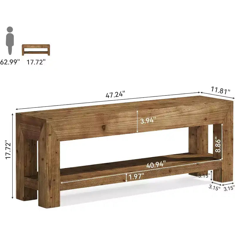 Banc d’entrée de 47.24 en bois massif avec étagères ouvertes, marron rustique