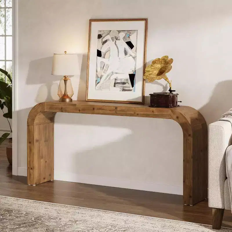 Lantine Konsolentisch aus Massivholz, 70.87 Zoll, Sofatisch im Landhausstil mit Wasserfallkanten für Flur, Wohnzimmer und hinter dem Sofa, Naturholz