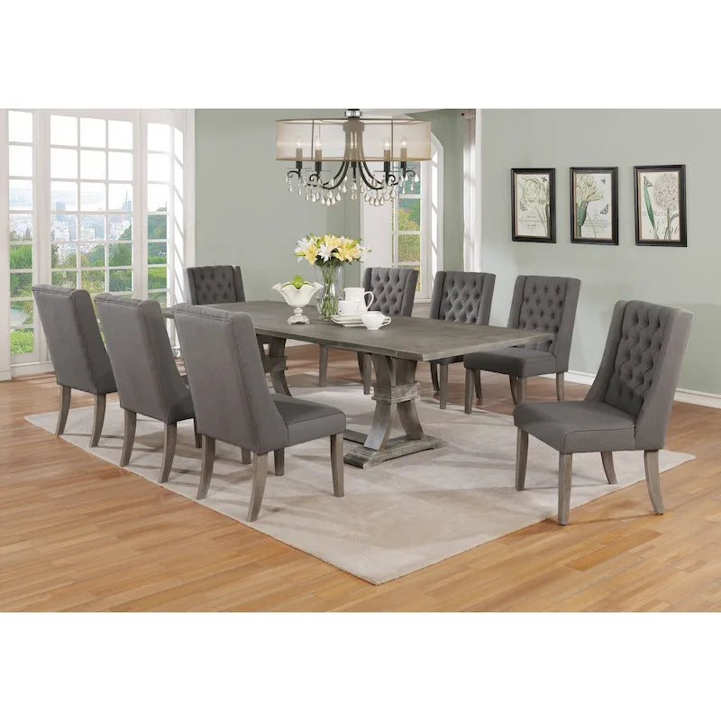 Best Quality Furniture 9-delige rustieke uitschuifbare grijze eethoek