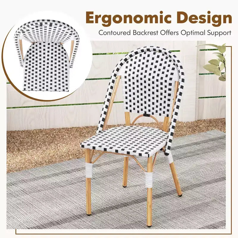 Set di 4 sedie Costway da bistrot francese per esterni, con rattan intrecciato a mano e struttura in metallo zincato