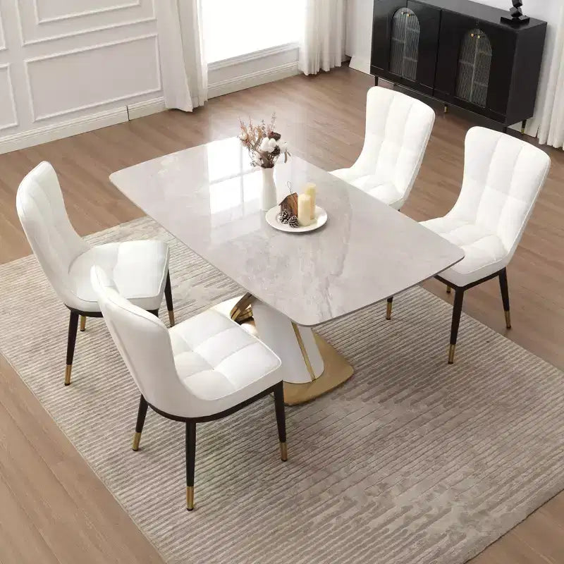 Bekrvio eetkamerstoelen set van 6, moderne gestoffeerde zitting van imitatieleer met hoge rugleuning, metalen poten, keukenstoelen zonder armleuningen voor woon- en eetkamer