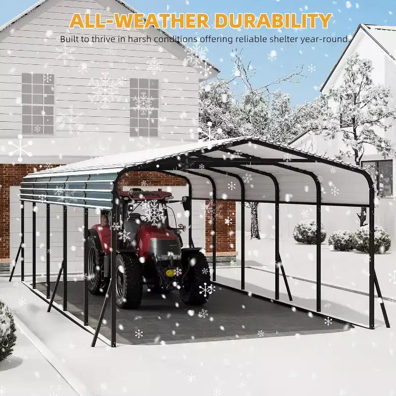 LinTimes metalen carport van 12x24 FT met gegalvaniseerd stalen dak, gepoedercoat frame, waterbestendige overkapping voor voertuigen en bescherming buitenshuis