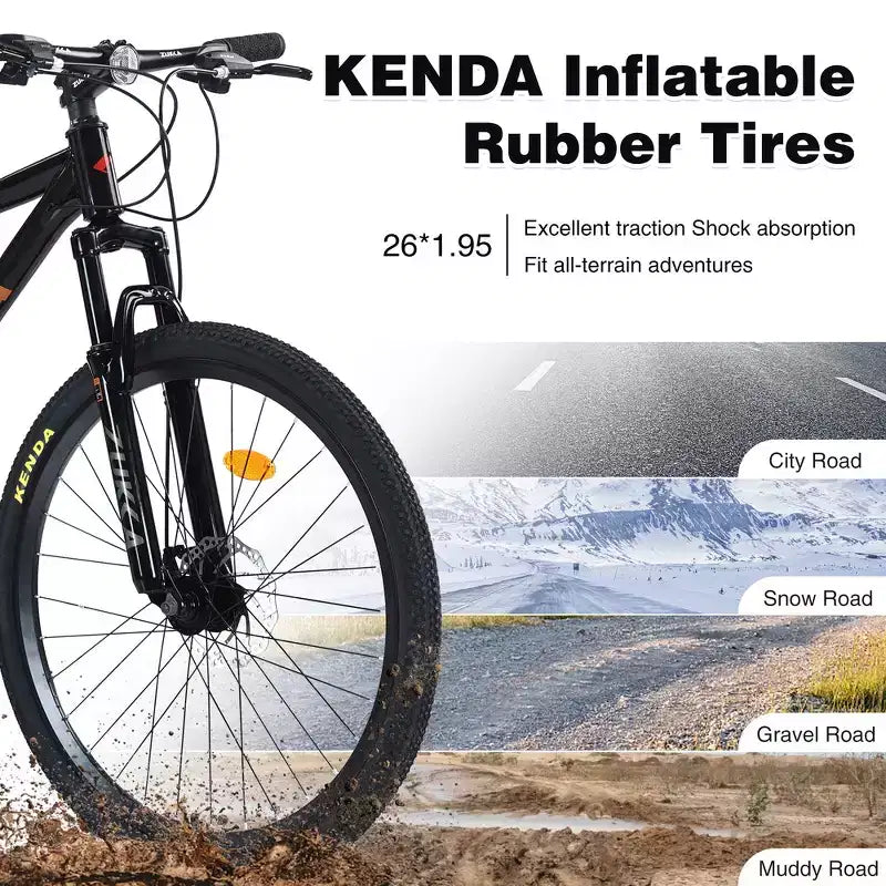 Mountain bike ammortizzata Whisen 26 con cambio posteriore a 8 velocità, forcella, pneumatici KENDA e doppi freni a disco