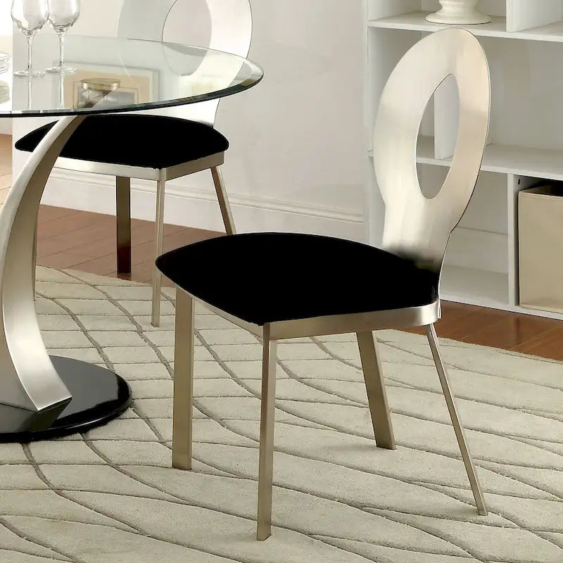 Zaia modernes rundes Esszimmer-Set aus silberfarbenem Stahl, 5-teilig, von Furniture of America