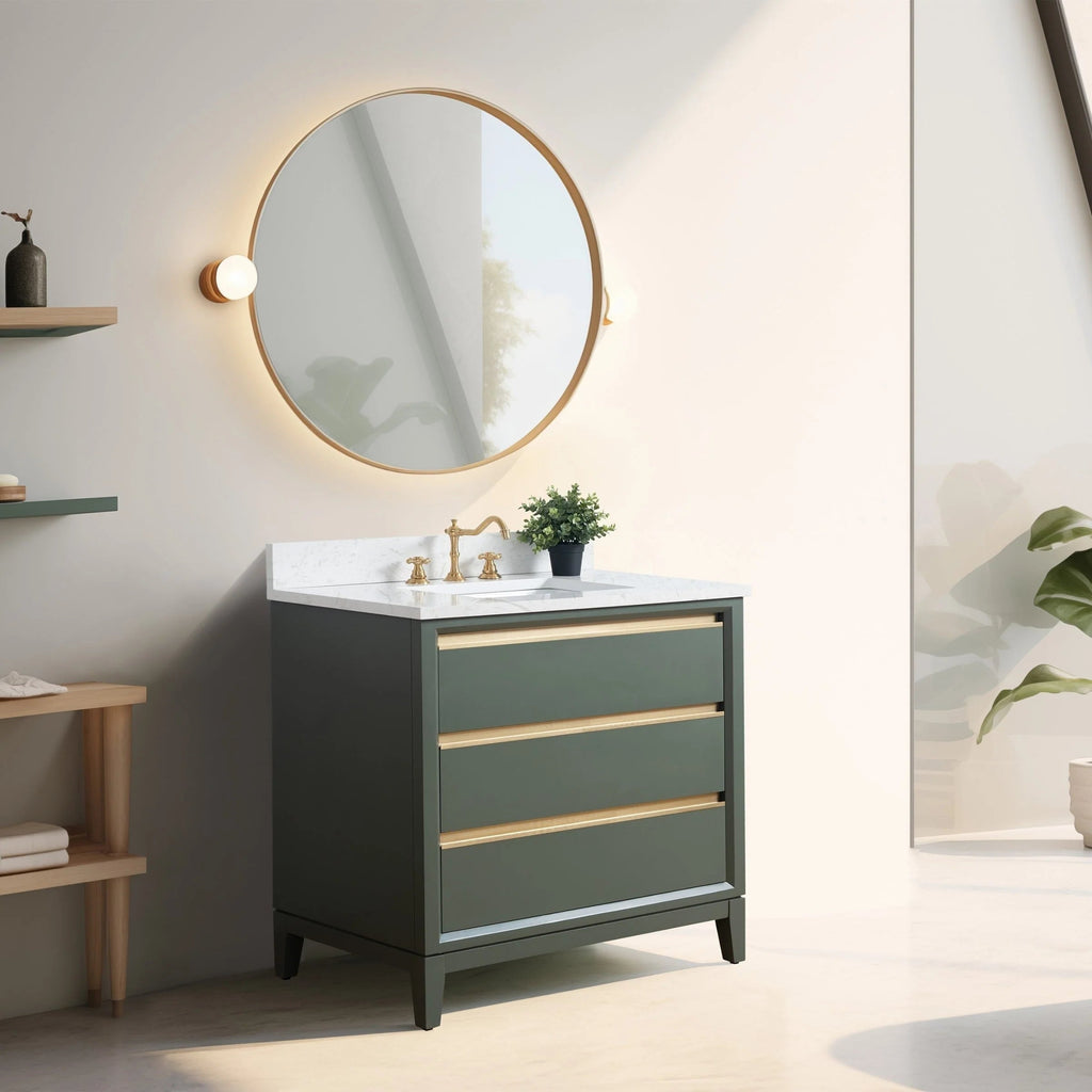Meuble-lavabo de salle de bain Vanity Art avec lavabo en céramique et comptoir en marbre reconstitué