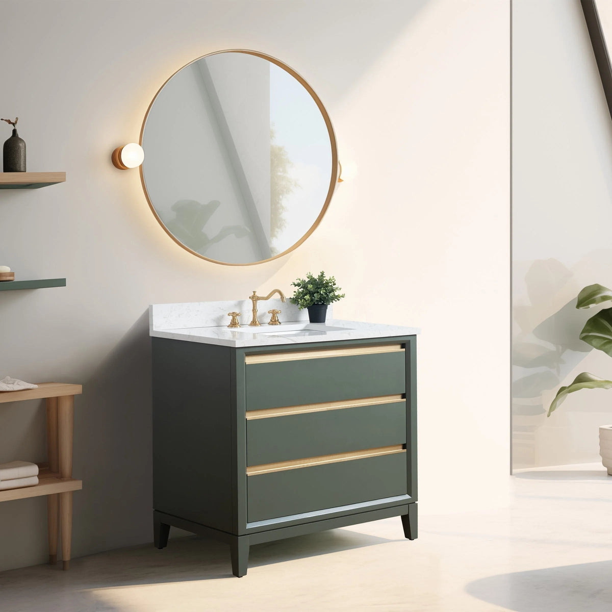 Meuble-lavabo de salle de bain Vanity Art avec lavabo en céramique et comptoir en marbre reconstitué