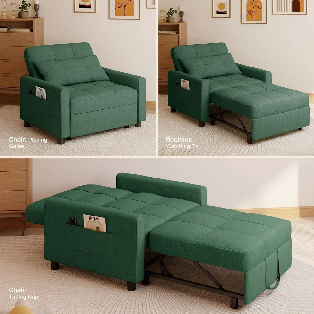 Divano letto trasformabile 3 in 1 con schienale regolabile, poltrona-divano estraibile, letto pieghevole convertibile per soggiorno