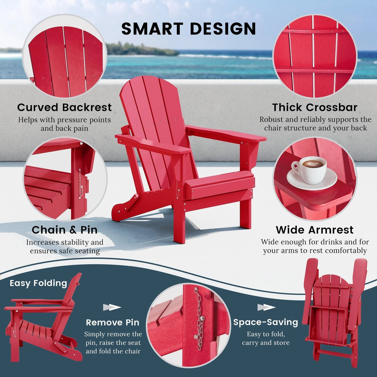 Polytrends Laguna Adirondack-Klappstuhl für die Terrasse, lichtecht und wetterbeständig