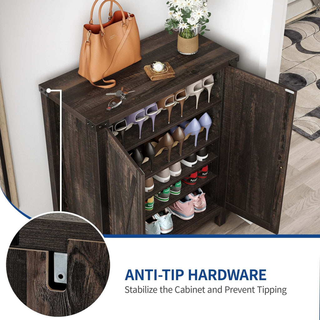 Meuble à chaussures Moasis à 5 niveaux, pour 20 paires, avec doubles portes, pour entrée