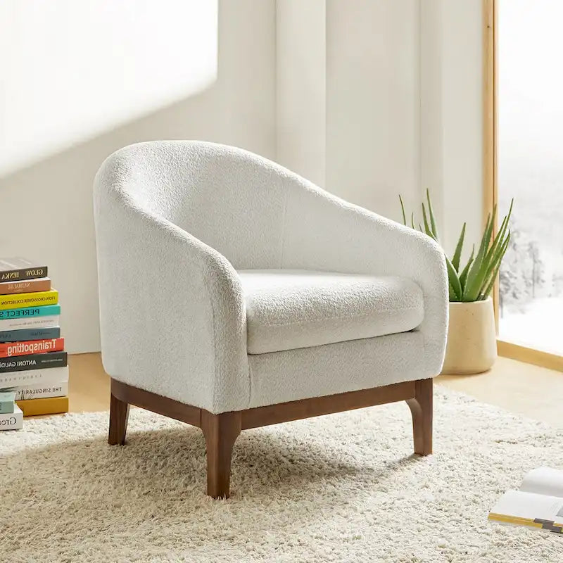 Fauteuil d’appoint moderne en tissu bouclé Augus avec pieds en bois massif par HULALA HOME