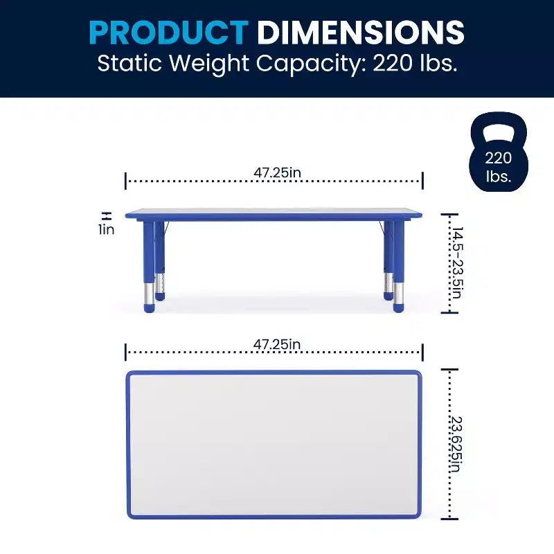 Emma und Oliver, rechteckiger höhenverstellbarer Aktivitätstisch aus Kunststoff, 23.625W x 47.25L, Set mit 6 Stühlen
