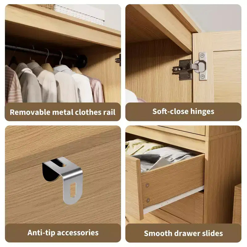Armoire COZONY avec 3 tiroirs et 2 portes, armoire moderne en bois pour chambre, armoire blanche autoportante robuste
