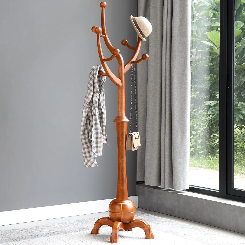 Appendiabiti autoportante in legno di gomma a forma di ramo con 8 ganci - 24.5W x 70.87H