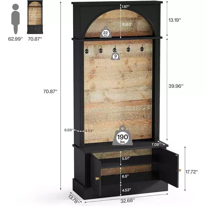 Porte-manteau Lantine de 70.86 avec banc, rangement d’entrée 4 en 1 : portemanteau, étagère à chaussures, banc pour entrée