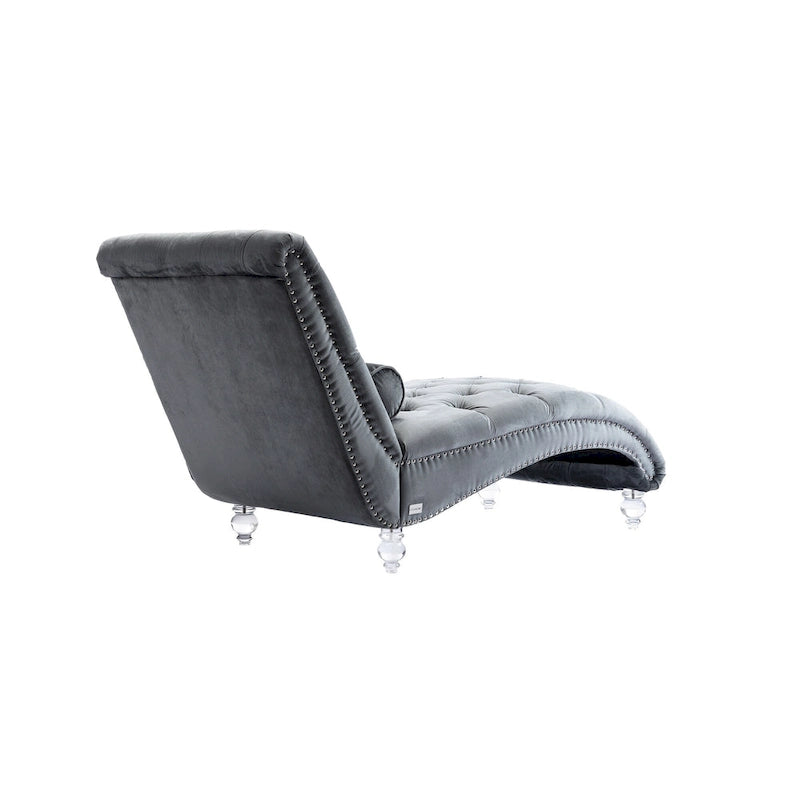 Gepolsterte Samt-Chaiselongue mit Knopfheftung, Liegefunktion, Kissen und Acrylfüßen