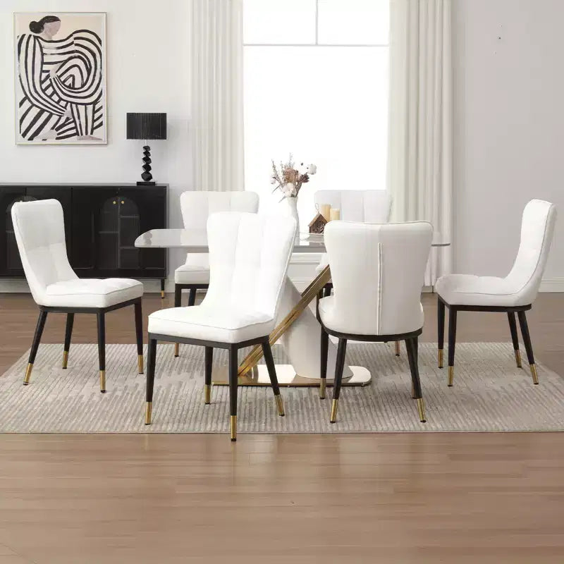 Bekrvio eetkamerstoelen set van 6, moderne gestoffeerde zitting van imitatieleer met hoge rugleuning, metalen poten, keukenstoelen zonder armleuningen voor woon- en eetkamer