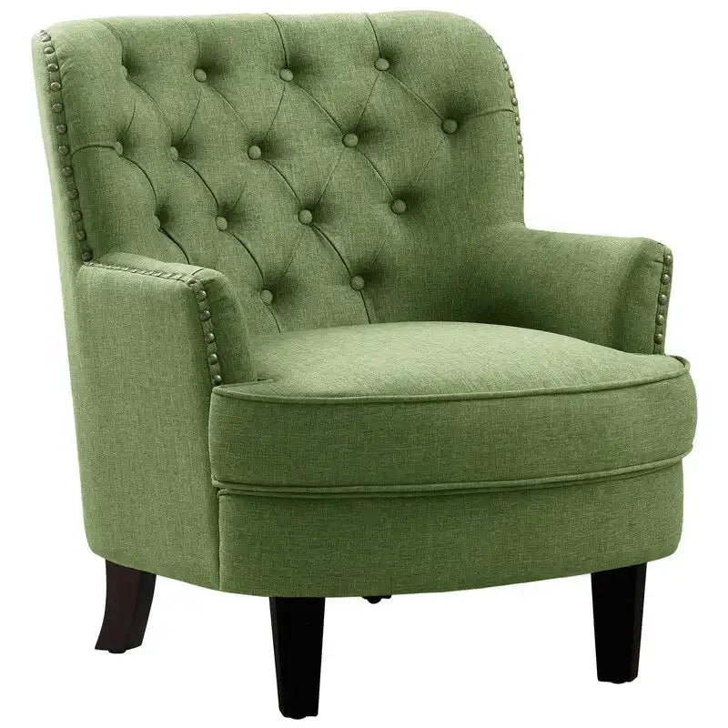 Moser Bay Mignon fluwelen/linnen fauteuil met knopen en hoge rugleuning, 30 breed