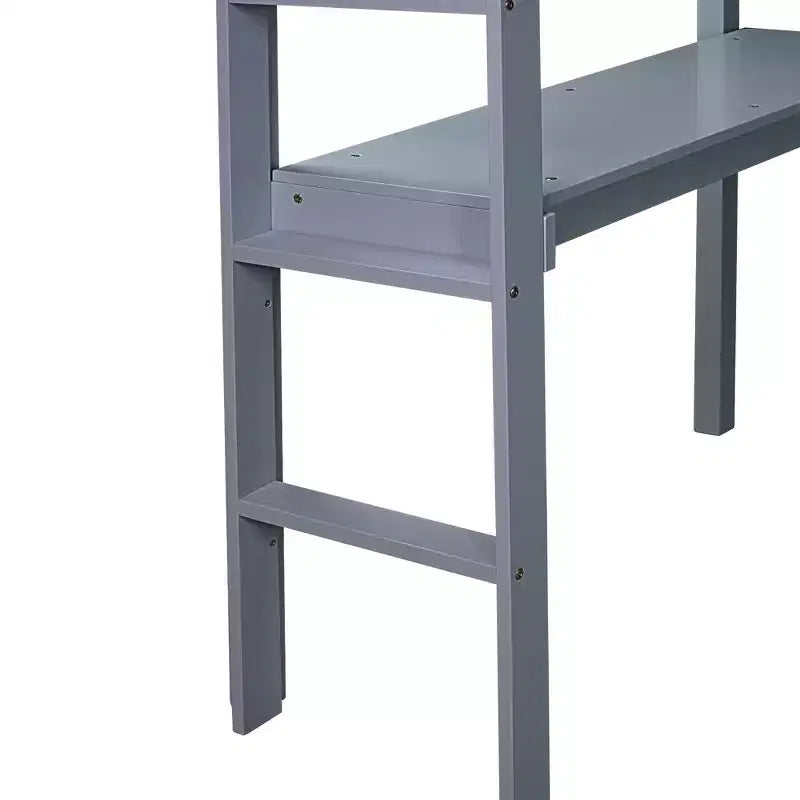 Okak minimalistisch hoogslaper met ladder, hoogslaper van rubberhout voor één persoon met veiligheidsreling en ingebouwd bureau, bedframes voor kinderen en tieners