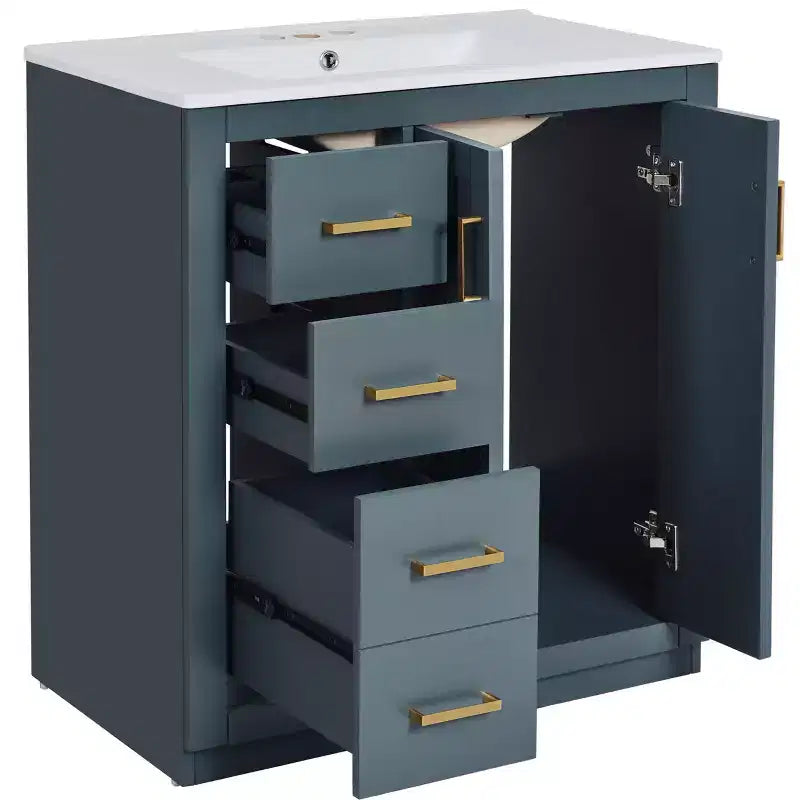 Badkamermeubel van 30 inch met enkele wastafel, kast en 3 laden - zwart / blauw / groen / indigo / wit