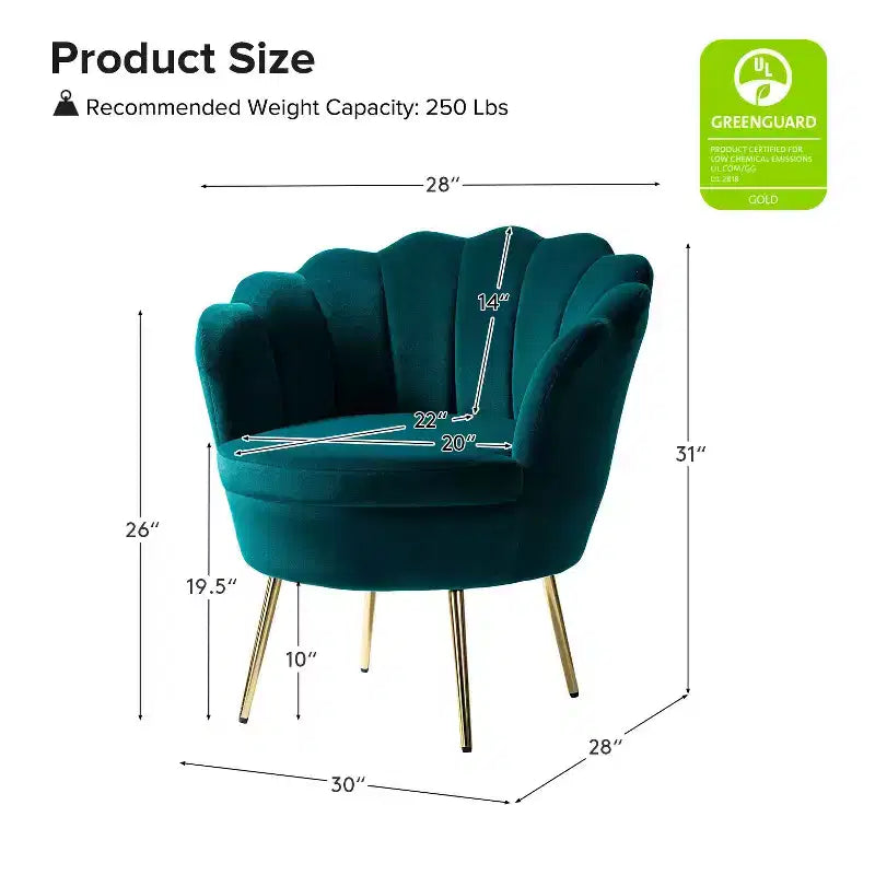 Fauteuil tonneau confortable avec pieds en métal doré, fauteuil d’appoint pour le salon