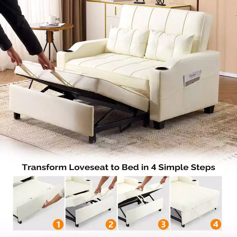Gepolsterte, umwandelbare Schlafcouch mit Relaxfunktion aus Cat's-Claw-Leder, Kissen inklusive, für kleine Räume