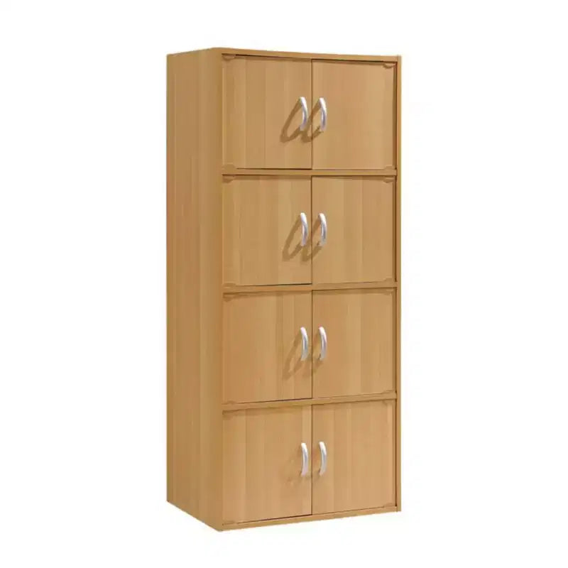 Bibliothèque-meuble de rangement fermé Hodedah HID44, robuste, avec 8 portes, à poser au sol, multifonction pour la maison et le bureau, finition bois de hêtre