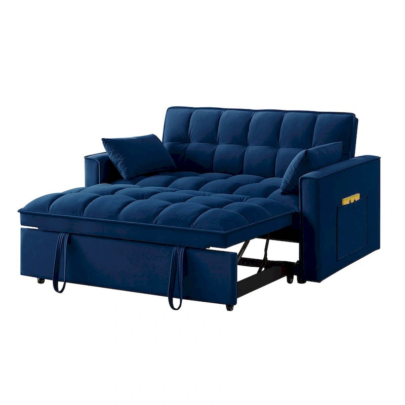 4-in-1-Zweisitzer-Schlafsofa mit Armlehnen und Aufbewahrungstaschen, multifunktionales, getuftetes Ausziehsofa mit verstellbarer Rückenlehne