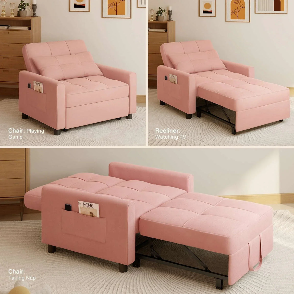Divano letto trasformabile 3 in 1 con schienale regolabile, poltrona-divano estraibile, letto pieghevole convertibile per soggiorno