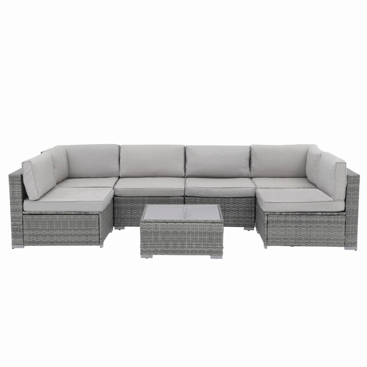 7-teiliges Outdoor-Ecksofaset aus Rattan und Stahl mit Kissen
