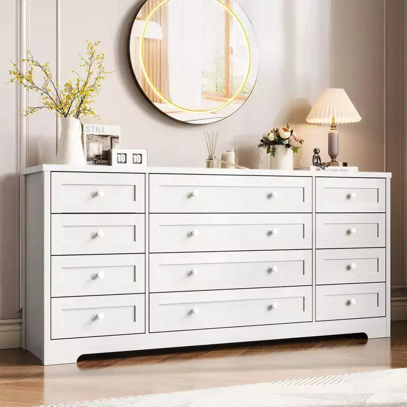 Cassettiera in legno con 12 cassetti per camera da letto, credenza TV moderna e larga per TV da 65 pollici, cassettiera in legno, contenitore in stile rustico per il soggiorno