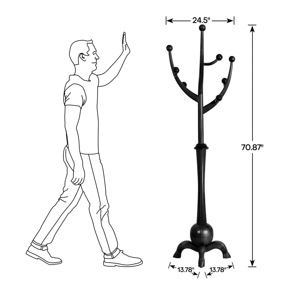 Appendiabiti autoportante in legno di gomma a forma di ramo con 8 ganci - 24.5W x 70.87H