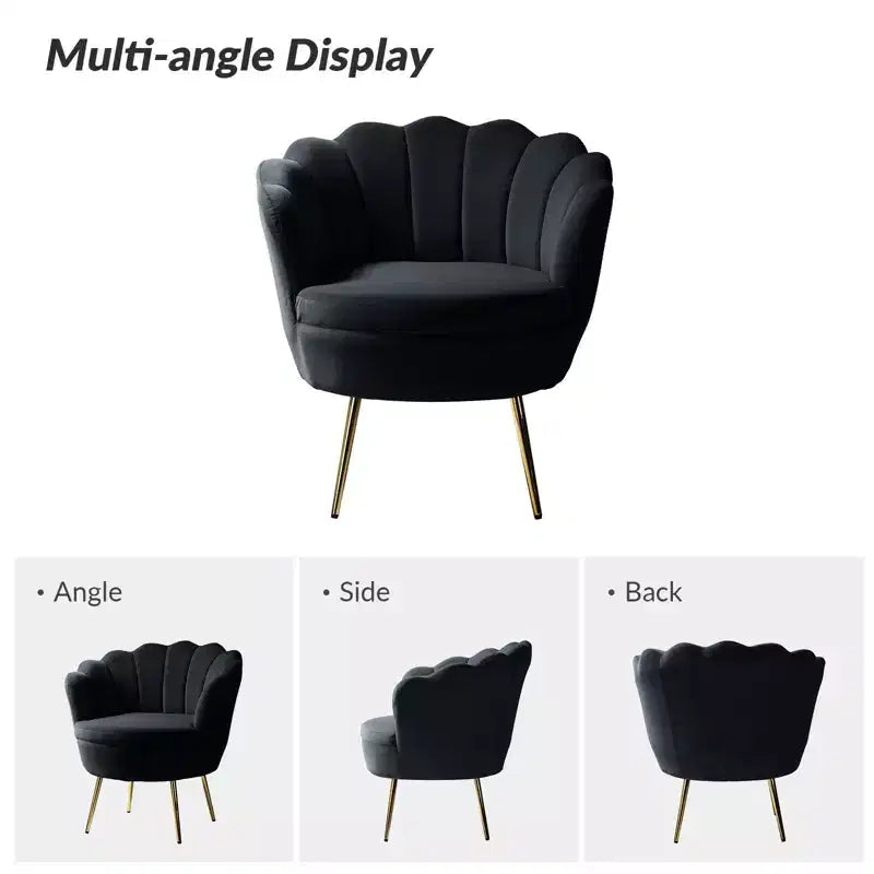 Fauteuil tonneau confortable avec pieds en métal doré, fauteuil d’appoint pour le salon