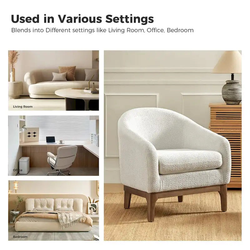 Fauteuil d’appoint moderne en tissu bouclé Augus avec pieds en bois massif par HULALA HOME