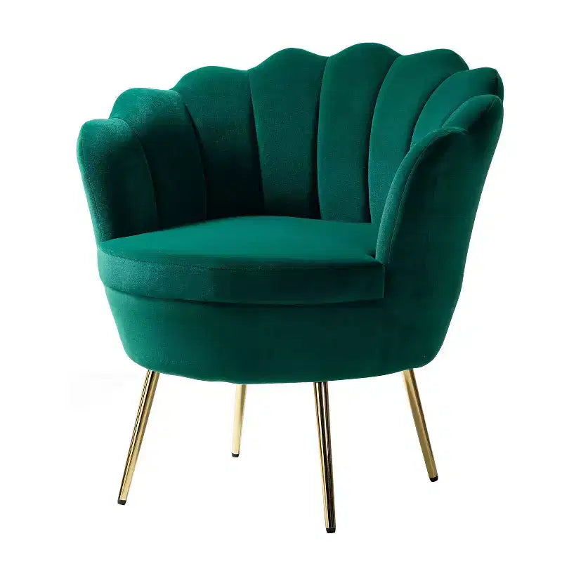 Fauteuil tonneau confortable avec pieds en métal doré, fauteuil d’appoint pour le salon