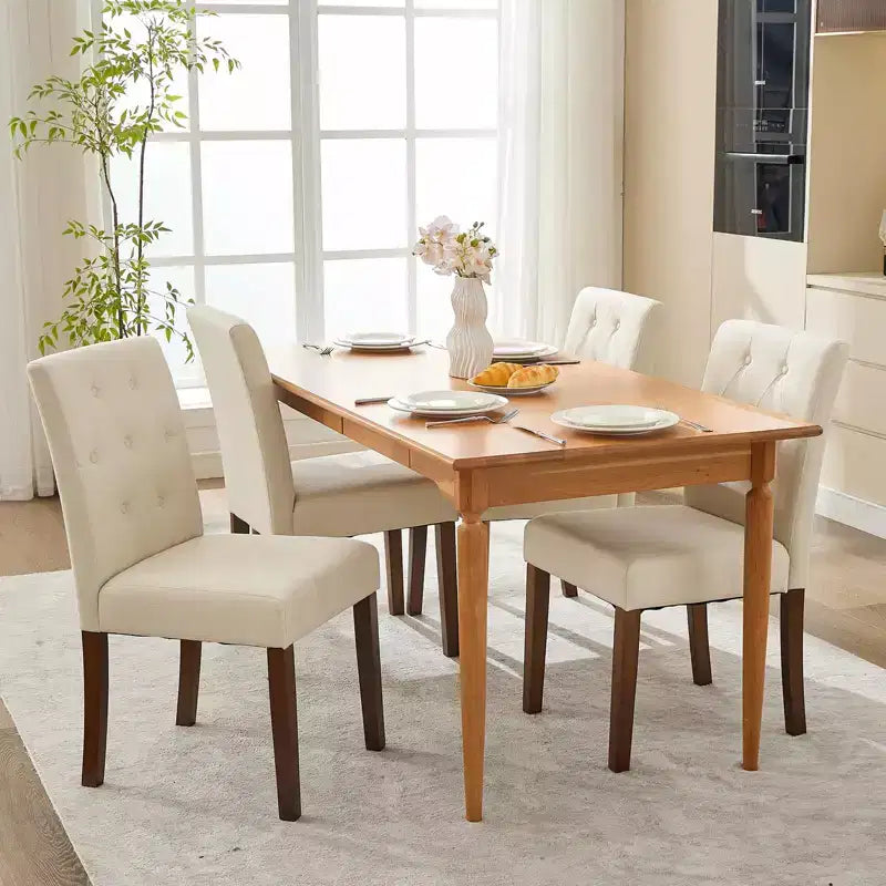Set van 6 / 4 Parsons-eetkamerstoelen met knoopstiksels - gestoffeerde keukenstoelen van stof met houten poten en gevoerde zittingen - meubels voor woonkamer en keuken