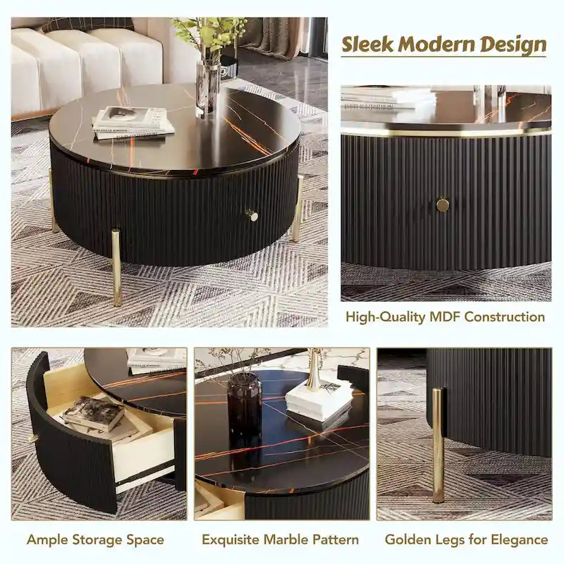 Table basse ronde moderne de 31.5 avec grand tiroir de rangement