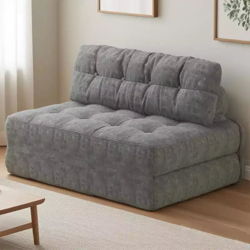Futon pliant convertible en lit, format deux places, en velours côtelé, fauteuil-lit de sol avec coussin et soutien dorsal