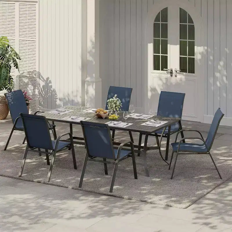 Chaises de patio, lot de 4/6 chaises de repas d’extérieur empilables et légères en textilène, toutes saisons, avec accoudoirs, pour la cour et le bord de la piscine