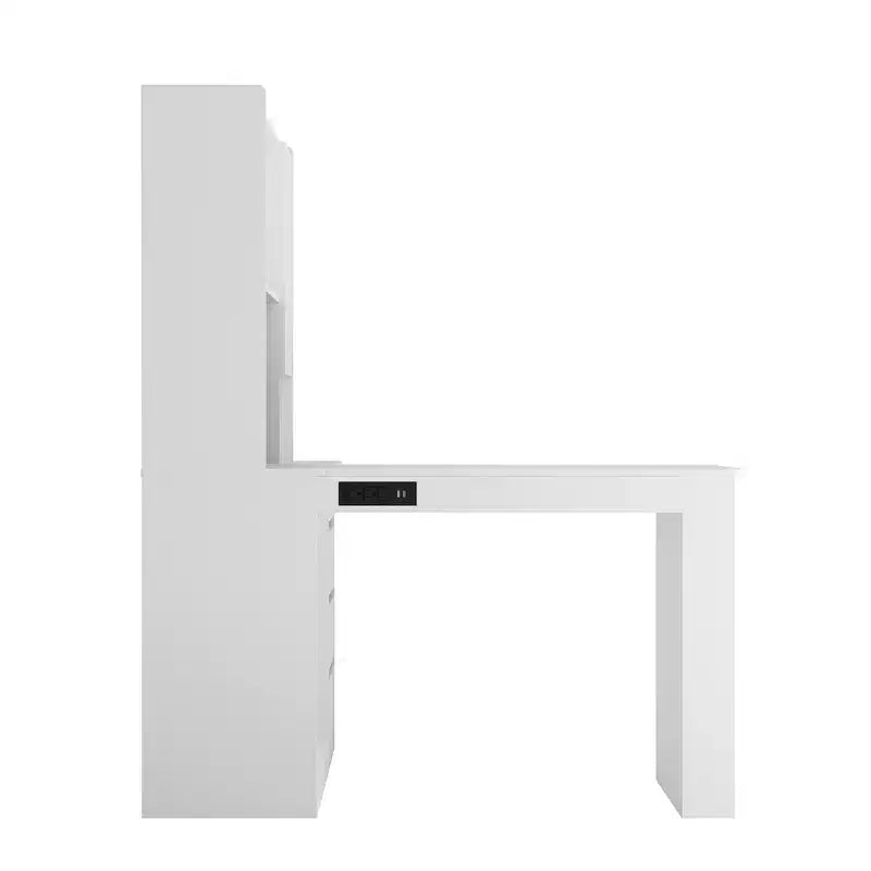 Hoekbureau van 46 inch in L-vorm met boekenplank en lades