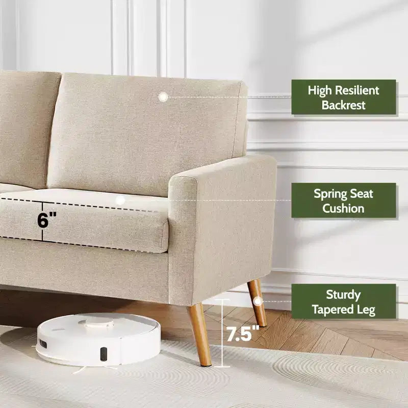 68 Mid-Century Modern Corduroy Loveseat Sofa with Spring Pad
