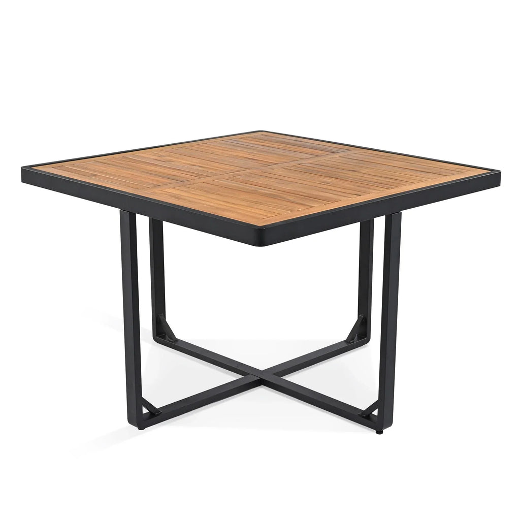 Eetset voor op het terras van acaciahout, 18-delig, met 8 stoelen met kussens, 8 ottomanen en 2 vierkante tafels