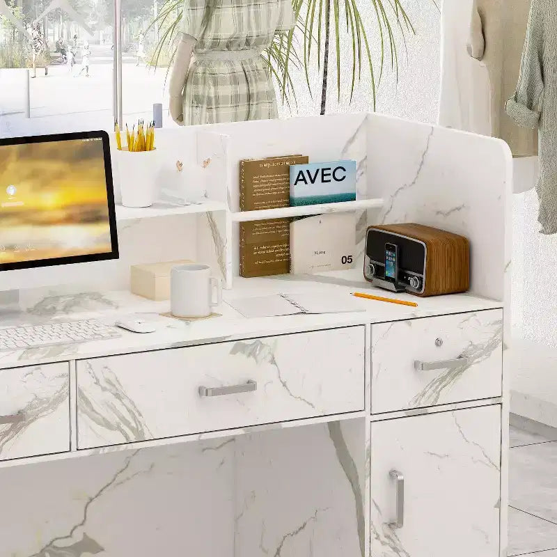 Bureau d'accueil en forme de L Famapy, poste de travail multifonctionnel