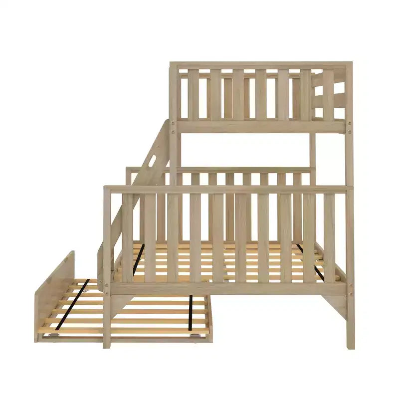 Letto a castello Max & Lily con letto estraibile, singolo sopra matrimoniale, in legno massello, stile scandinavo, per bambini