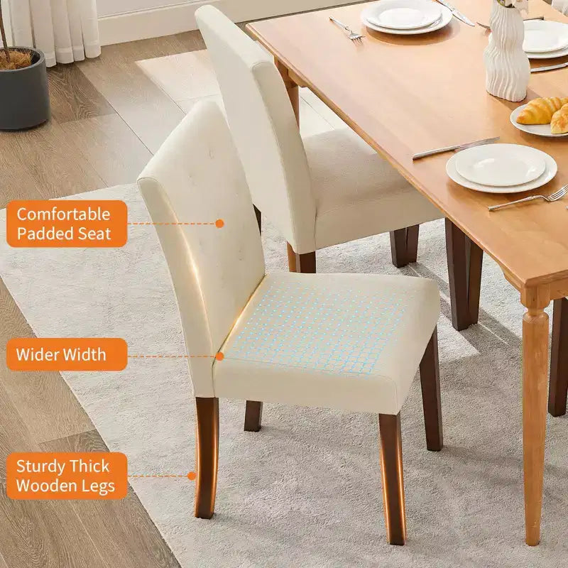 Set van 6 / 4 Parsons-eetkamerstoelen met knoopstiksels - gestoffeerde keukenstoelen van stof met houten poten en gevoerde zittingen - meubels voor woonkamer en keuken