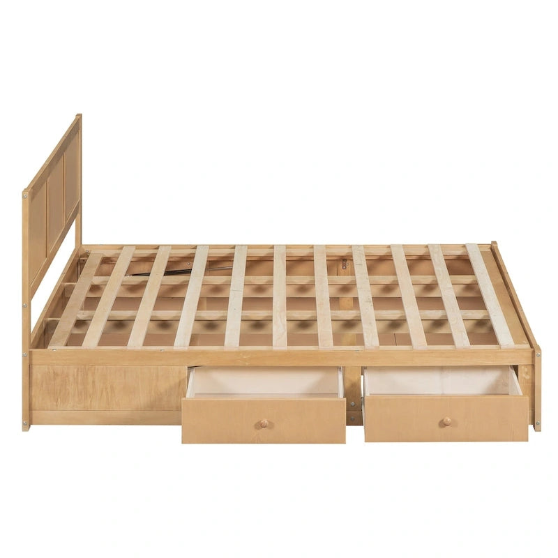 Houten platformbed met opbergruimte eronder en 2 lades